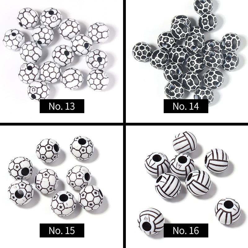 50pieces, Ball Theme Patterned Acrylic Beads, MBAC3018