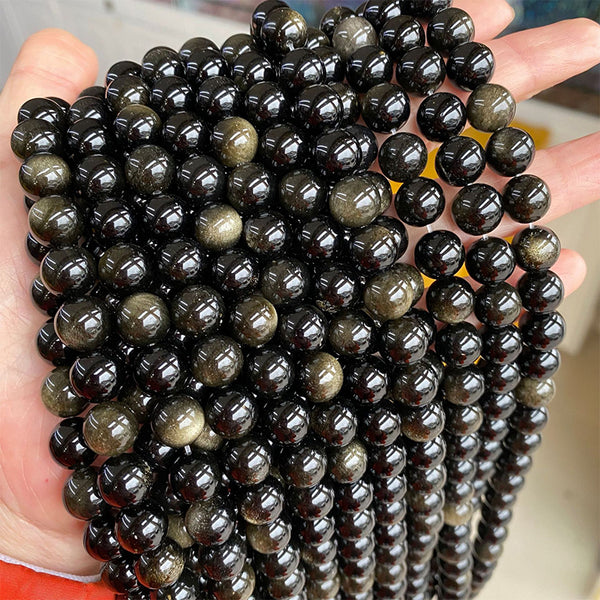 Natural Golden Obsidian Beads, Natural Color, 4-20mm, 1 Strand, MBGEOBS003