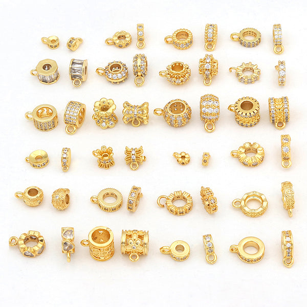 Spacer Beads with Loop, Set with Cubic Zirconia, 5pieces, MFSP1042