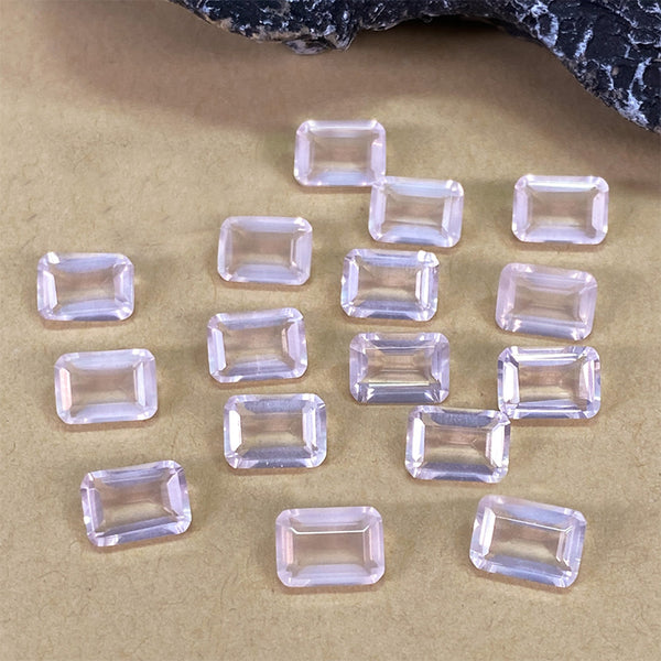 Emerald-Cut Rose Quartz Faceted Gem, Natural Color, Eye Clean, 1 Piece, MFFG1203