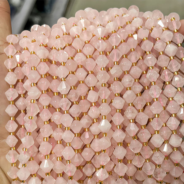 Natural Rhombus-Shaped Rose Quartz Beads, 8mm, 1 Strand, MBGEROQ015