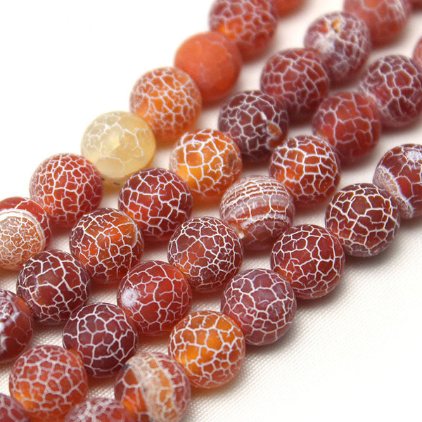 Dark Orange Weathered Agate Beads, 4/6/8/10/12mm, Dyed, 1 Strand, MBGEAGA046