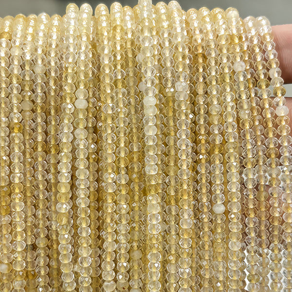 Natural Faceted Flat Round Citrine Beads, 2*3/3*4mm, 1 Strand, MBGECIT019