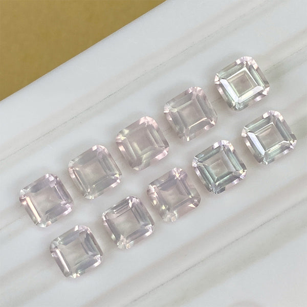 Asscher Rose Quartz Faceted Gem, Natural Color, Eye Clean, 1 Piece, MFFG1206