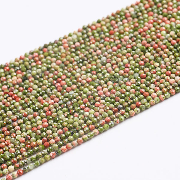 Natural Unakite Faceted Beads, Natural Color, 2/3/4mm, 1 Strand, MBGEUNA004