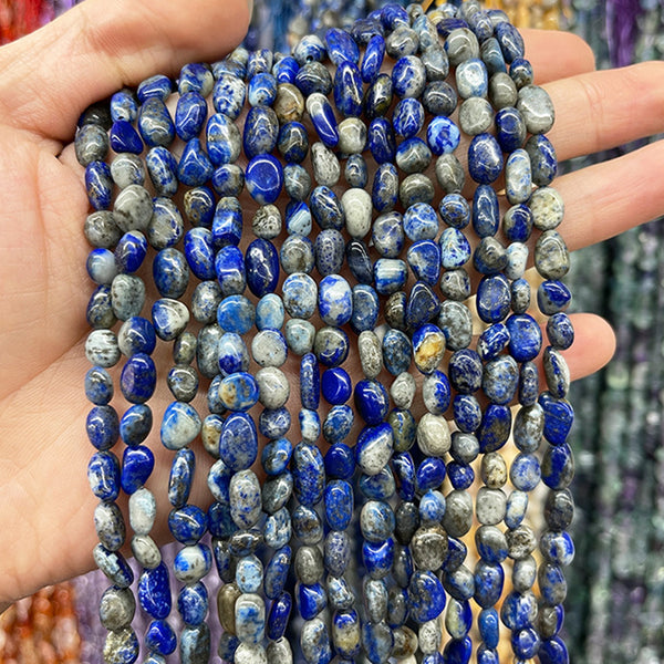 Natural Irregular Oval Lapis Lazuli Beads, Natural Color, Approximately 6*8mm, 1 Strand, MBGELAP008