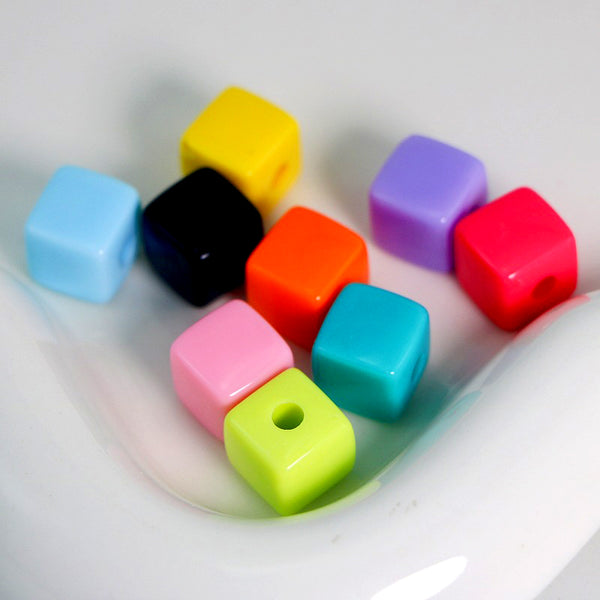 Cube Solid Color Acrylic Beads, 500g, MBAC1111