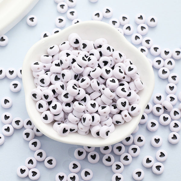 Round Heart Pattern Acrylic Beads, 4*7mm, 500g, MBAC4112