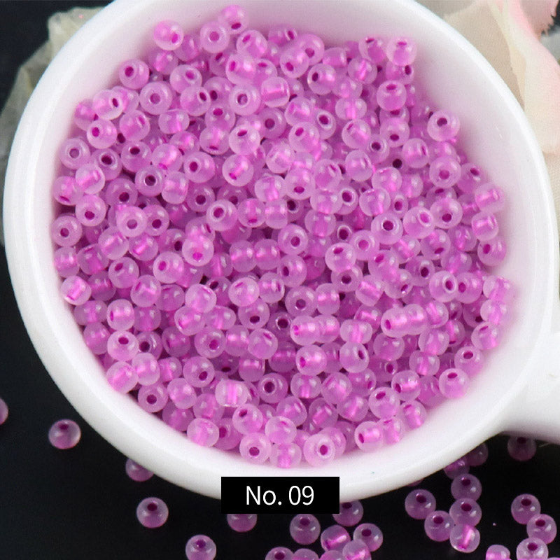 Cuentas de semillas de vidrio con núcleo de color translúcido de 3 mm, 10 g, MBSE1021