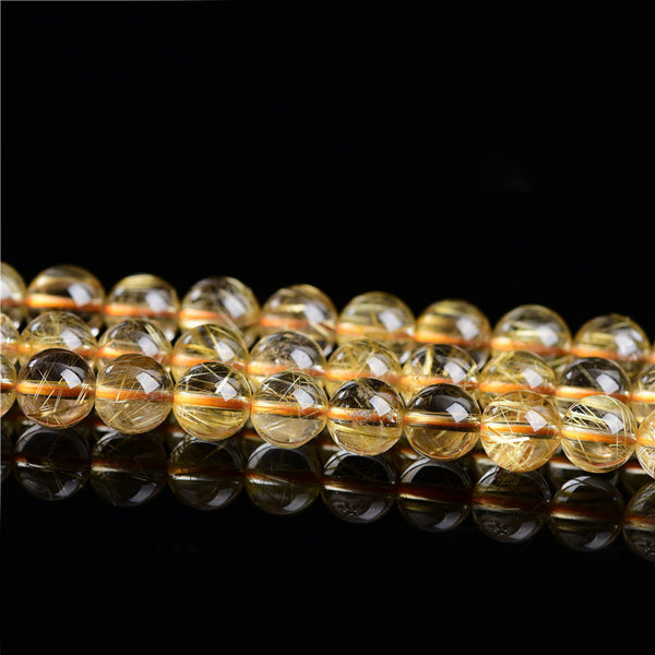 1A-7A,Natural Golden Rutilated Quartz Beads, 6/8/10/12mm, 1 Strand, MBGERUQ003