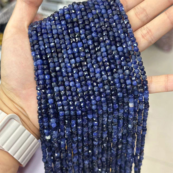 Natural Faceted Small Square Sodalite Beads, Natural Color, 4*4mm, 1 Strand, MBGESOD006