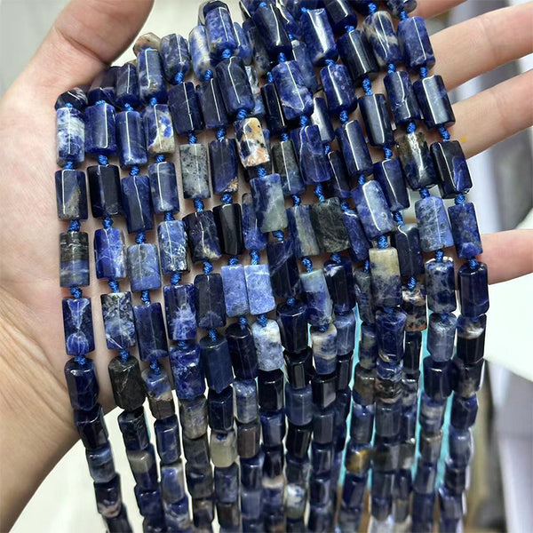 Natural Column-Shaped Sodalite Beads, Natural Color, 7*14mm, 1 Strand, MBGESOD005