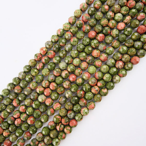 Natural Unakite Faceted Beads, Natural Color, 6/8mm, 1 Strand, MBGEUNA003