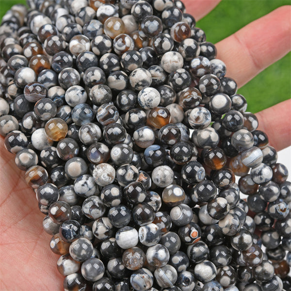 Black Fire Agate Beads, Dyed, 8mm, 1 Strand, MBGEAGA038