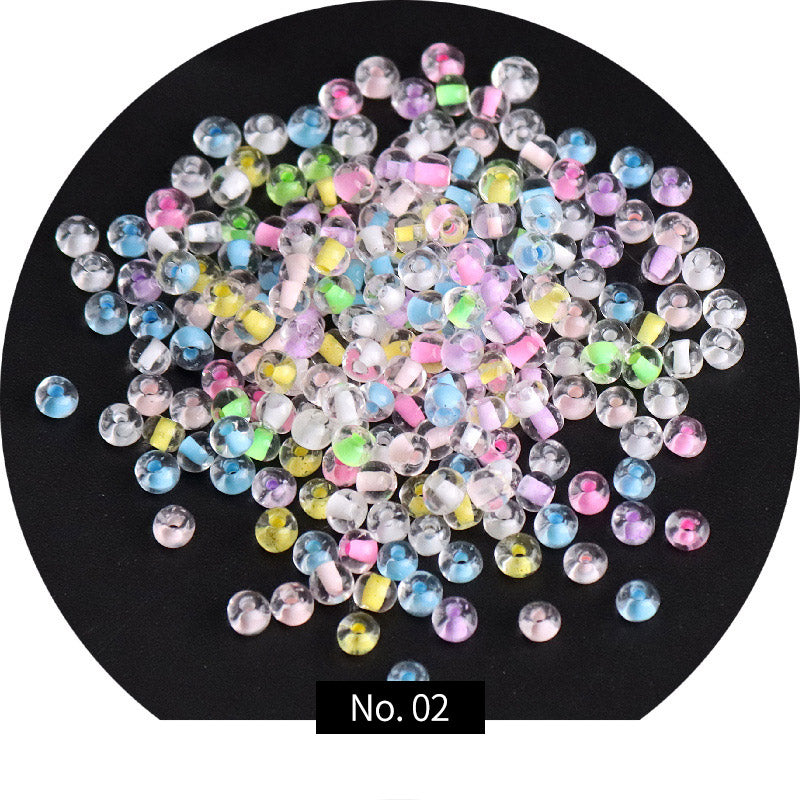 Perlas de semilla de vidrio con núcleo de color transparente de 2/3 mm, 10 g, MBSE1020