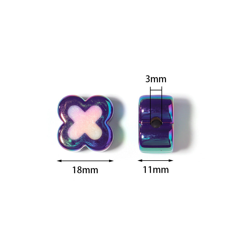 10 Pieces, Cross Pattern Plated Colorful Acrylic Beads, MBAC6081