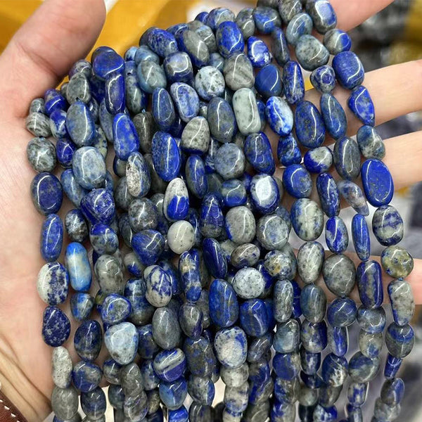 Natural Irregular Oval Lapis Lazuli Beads, Natural Color, Approximately 8*10mm, 1 Strand, MBGELAP009