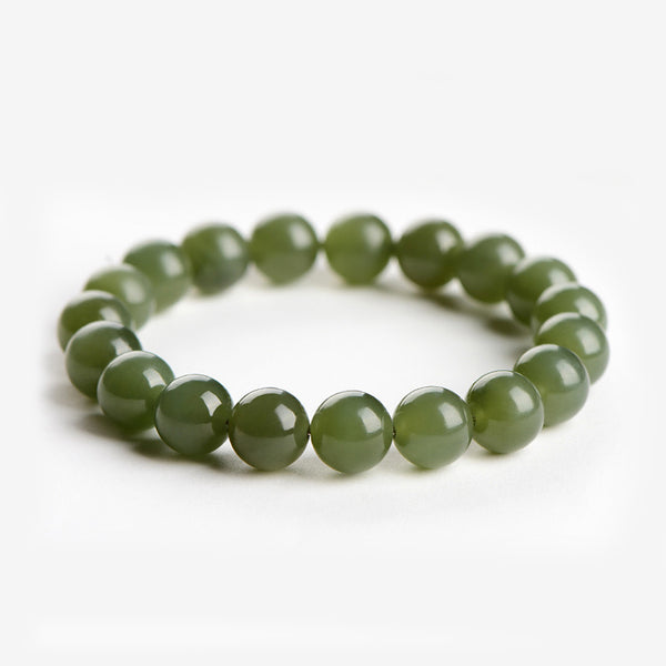 Natural Dark Green Ice-Type Hetian Jade Bracelet, 8/10mm