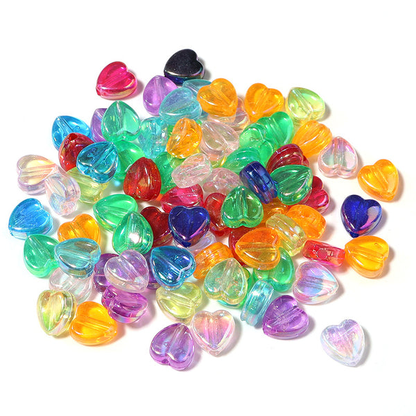 Heart-shaped Transparent Plated Colorful Acrylic Beads, 500g, MBAC6022