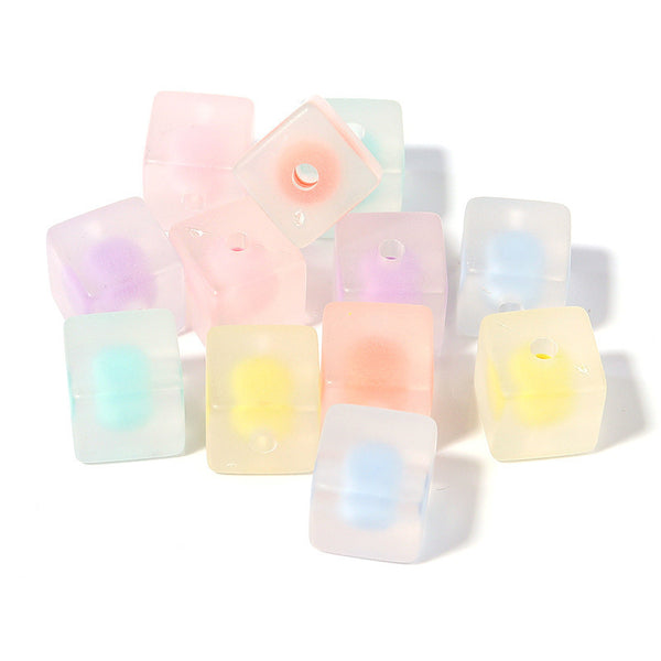 Cube Frosted Acrylic Bead With Inner Bead, 100g/500g, MBAC7003