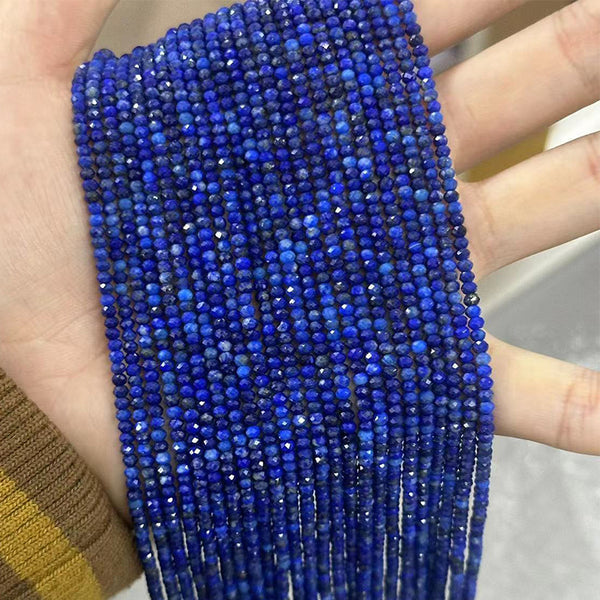 5A Natural Faceted Flat Round Lapis Lazuli Beads, Natural Color, 2*3mm, 1 Strand, MBGELAP006