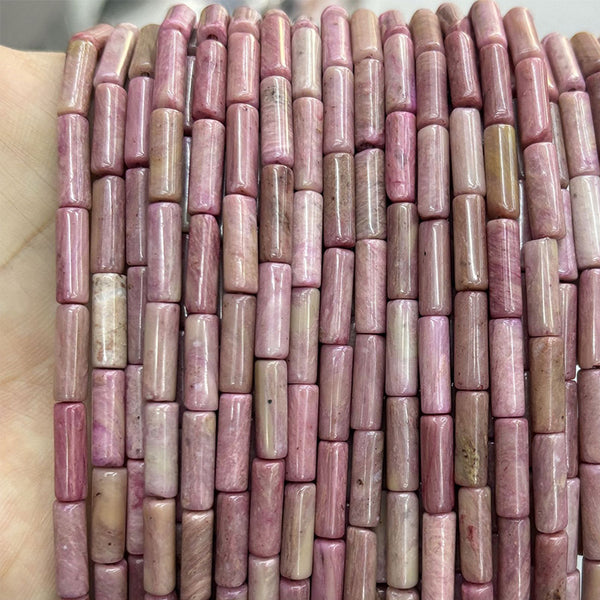 Natural Red Wood Lace Stone Tubes, Natural Color, 4*13mm, 1 Strand, MBGEWLS008