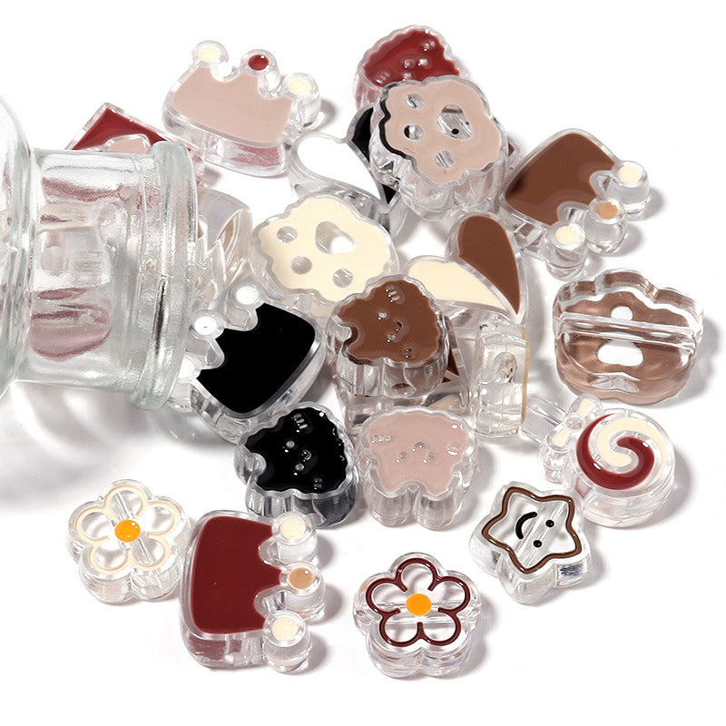 10pieces, Brown Theme Cartoon Patterned Acrylic Beads, MBAC3016