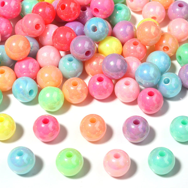 Spherical Plated Colorful Acrylic Beads, 500g, MBAC6025