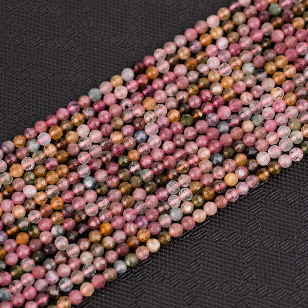 Natural Faceted Tourmaline Beads, Natural Color, 2/3mm, 1 Strand, MBGETOU009