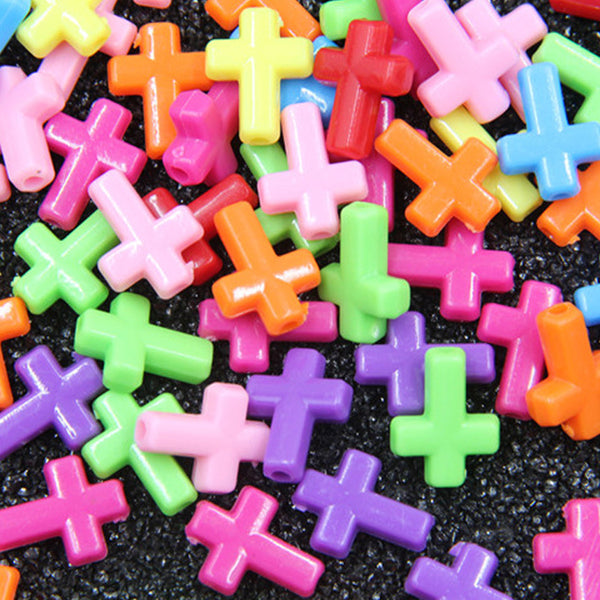 Cross Solid Color Acrylic Beads, 500g, MBAC1084