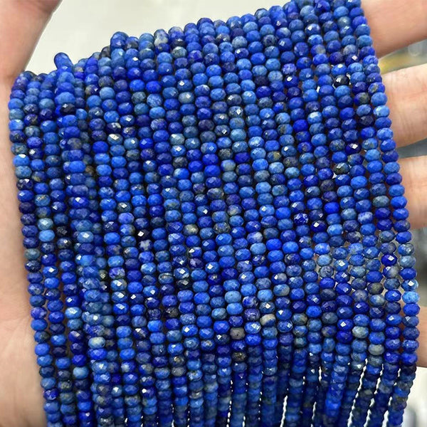 3A Natural Faceted Flat Round Lapis Lazuli Beads, Natural Color, 3*4mm, 1 Strand, MBGELAP007