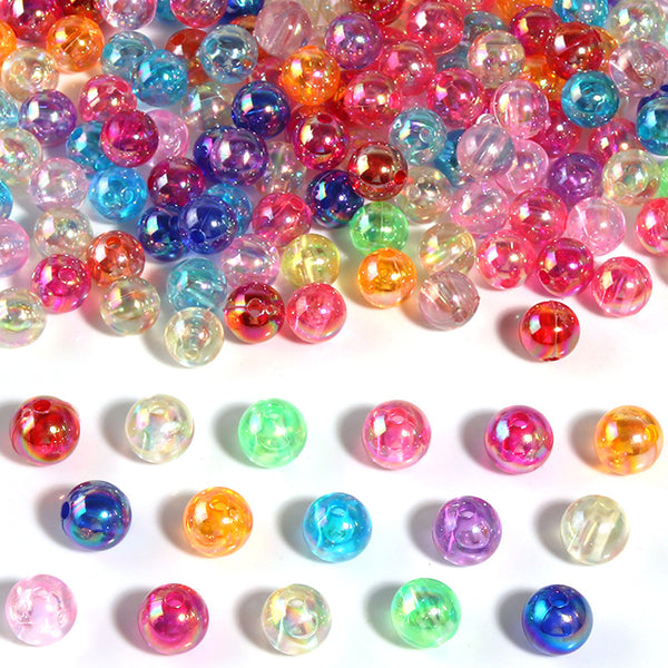 Spherical Transparent Plated Colorful Acrylic Beads, 500g, MBAC6008