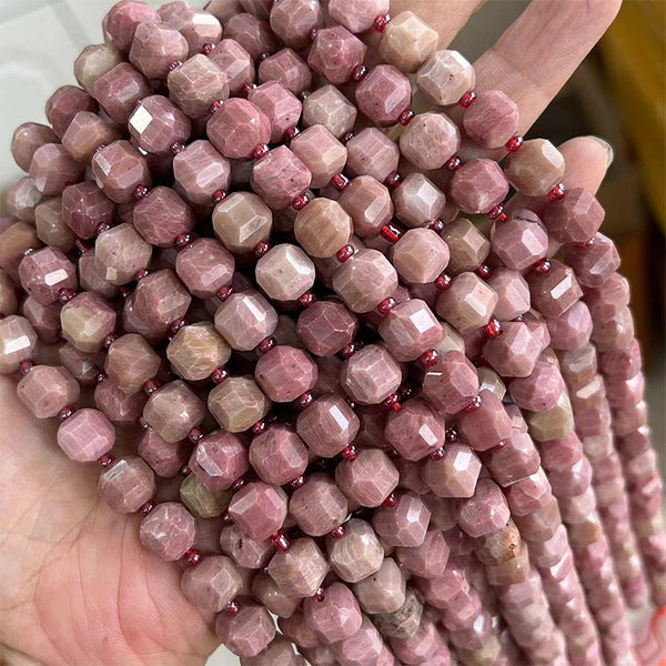 Natural Red Wood Lace Stone Faceted Square Beads, Natural Color, 8mm, 1 Strand, MBGEWLS005