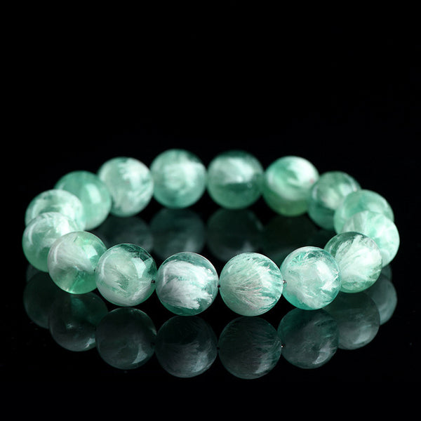 Bracciale in Fluorite Verde Naturale con Piuma, 10/11/12/13/15mm