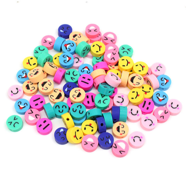 10mm Cartoon Expression Polymer Clay Beads, MBCL1033, No.1-10