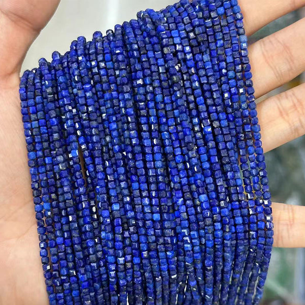 5A Natural Faceted Square Lapis Lazuli Small Beads, Natural Color, 2.5mm, 1 Strand, MBGELAP004