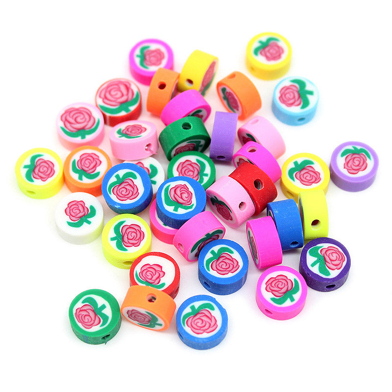 10mm Rose Pattern Polymer Clay Beads, MBCL034, No.1-14