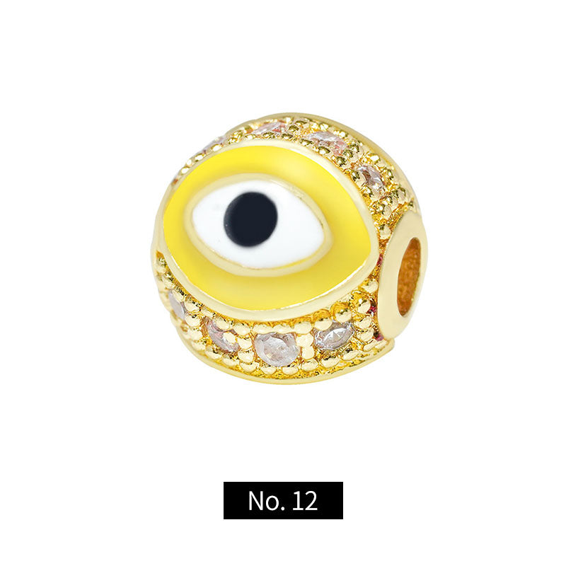 Devil Eye, Brass Beads With Inlaid Cubic Zirconia, 1Piece, MBME1022
