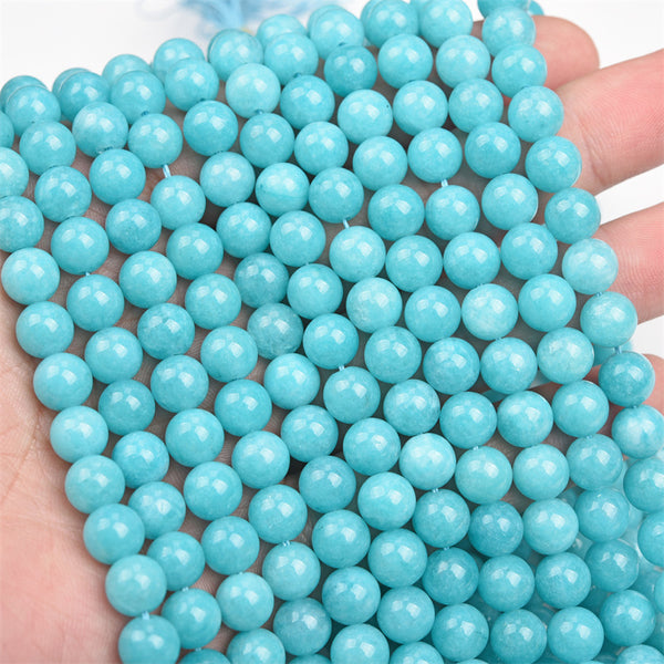 Light Teal Chalcedony Beads, Dyed, 6/8/10mm, 1 Strand, MBGECHA024