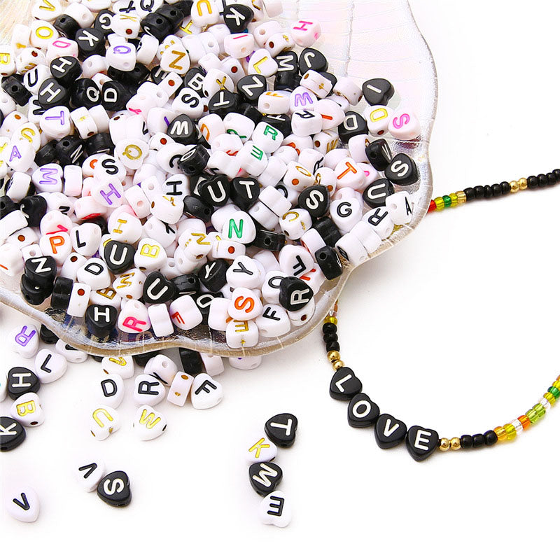 Heart Shaped Letters Acrylic Beads, 7*4mm, 100PCS/500PCS, MBAC4204