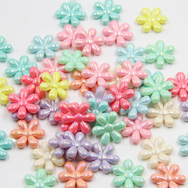 Flower Plated Colorful Acrylic Beads, 500g, MBAC6031