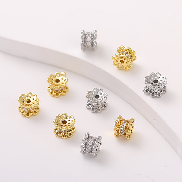 Brass Spacer Beads Set with Cubic Zirconia, 6mm, 10pieces, MFSP1048