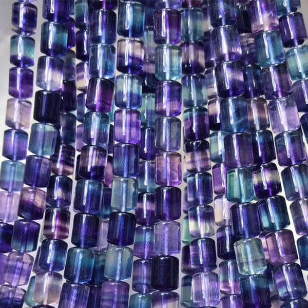 Natural Cylindrical Fluorite Beads, Natural Color, 8*11mm, 1 Strand, MBGEFLU015