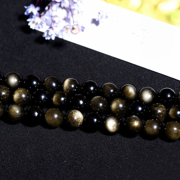 Perlas de obsidiana dorada natural, 4-20mm, 1 hebra, MBGE4002