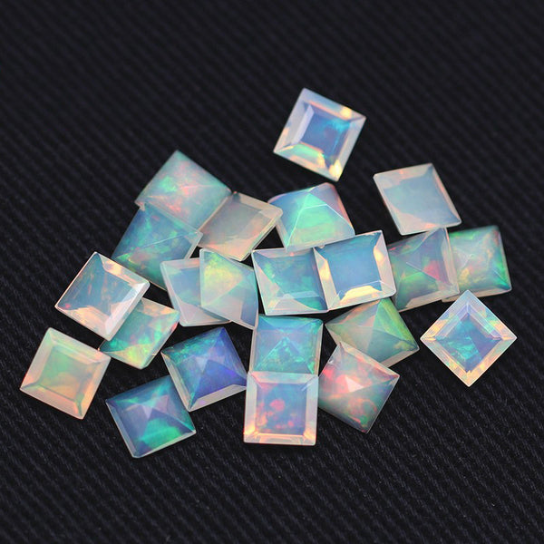 Square Opal Faceted Gem, Natural Color, Strong Play-of-color, 1 Piece, MFFG1805