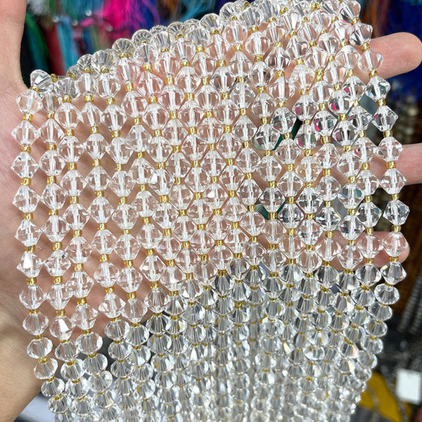 Natural Rhombus-Faceted Rock Crystal Beads, 7mm, 1 Strand, MBGEROC011