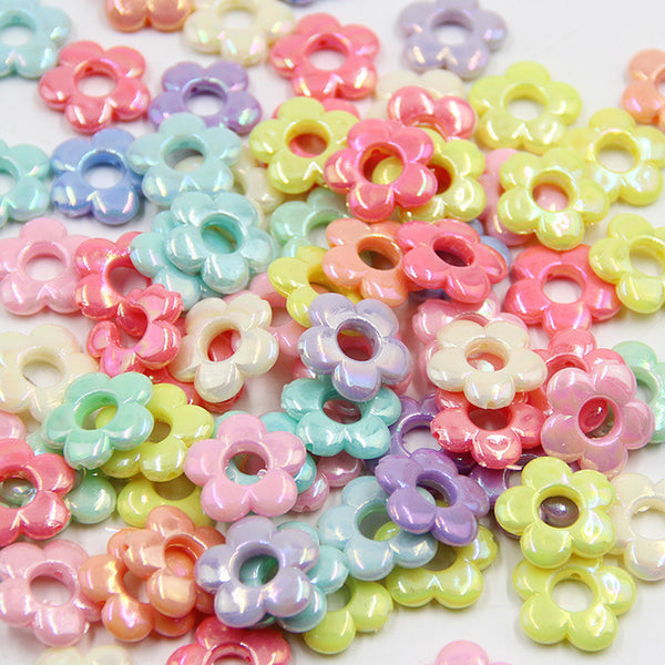 Flower Plated Colorful Acrylic Beads, 500g, MBAC6030