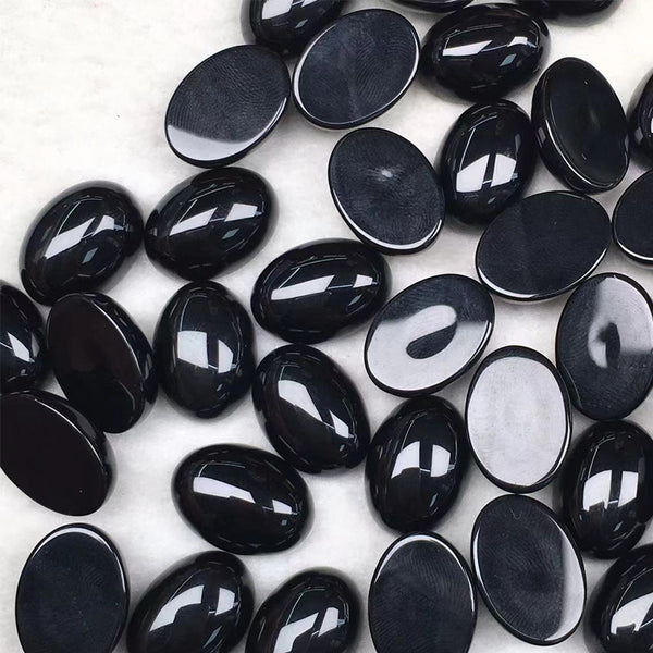 Natural Black Agate Oval Cabochons, Dyed, AAA Grade, 1 Piece, MFCA2801