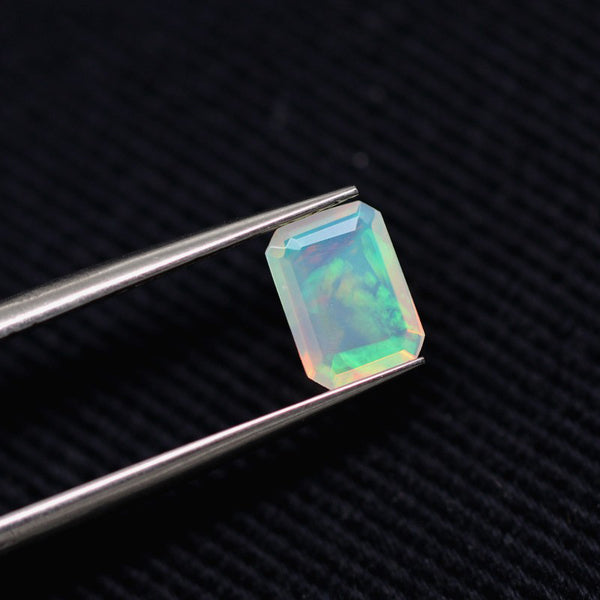 Emerald Cut Opal Faceted Gem, Natural Color, Strong Play-of-color, 1 Piece, MFFG1803