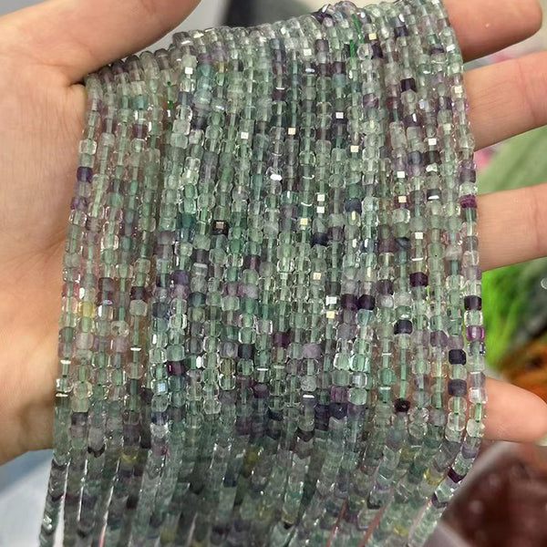 Natural Faceted Fluorite Square Beads, Natural Color, 3mm, 1 Strand, MBGEFLU010